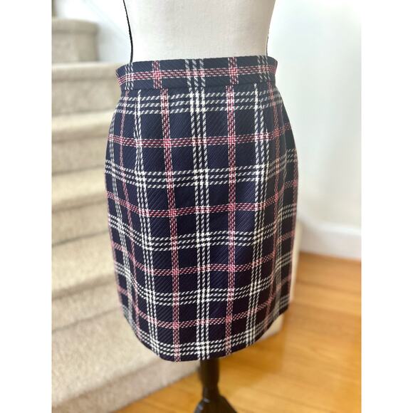 Brooks Brothers Red Fleece Navy, Red, White Plaid Wool Skirt - Picture 3 of 6
